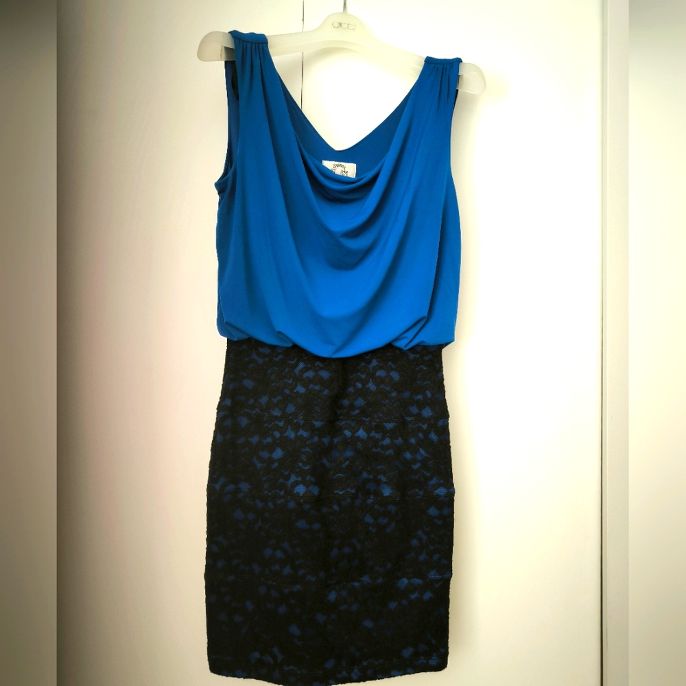 Sweet Storm Blue & Black Polyester Sleeveless Knee Length Dress